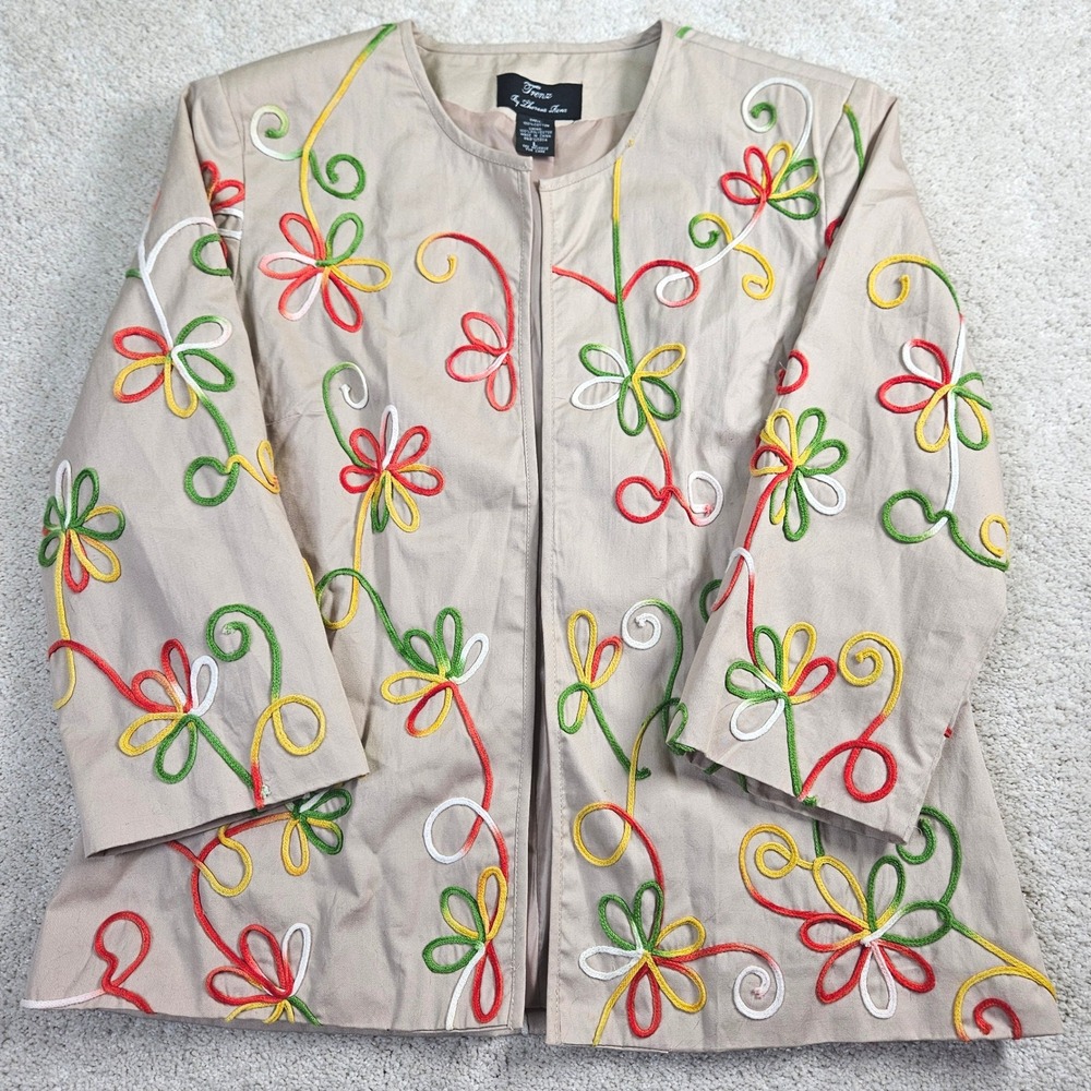 VTG Trenz by Theresa Renz Lined Embroidered Floral Cotton Jacket Art-to-Wear‎ L